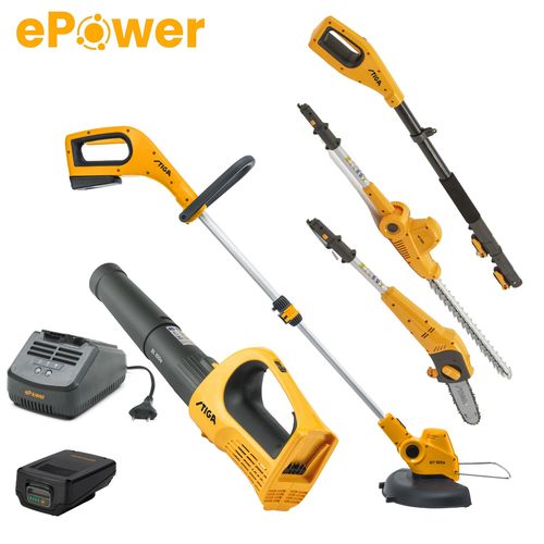 באנדל הגינה המפנקת מפוח+חרמש+קומבי 100+סוללה 4 אמפר ומטען סטיגה