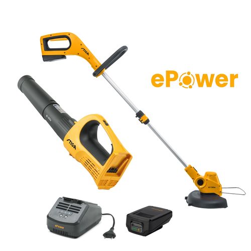 באנדל הגינה הנקייה מפוח וחרמש 100 + סוללה 2 אמפר ומטען סטיגה