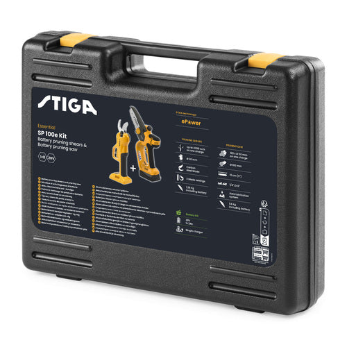 באנדל מסור נטען מיני PR 100e + מזמרה SC 100e + סוללה 2 אמפר סטיגה