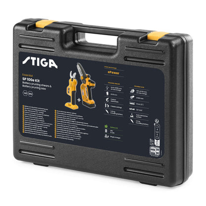 באנדל מסור נטען מיני PR 100e + מזמרה SC 100e + סוללה 2 אמפר סטיגה